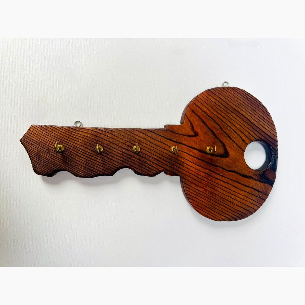 Vintage 1972 Handmade Wood Skeleton Key Wall Rack, Signed Tim Hunt